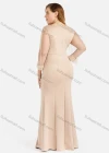 Wholesale Women's Elegant Plain Round Neck Zip Back Rhinestone Fringe Sheer Mesh Evening Mermaid Dress - Liuhuamall