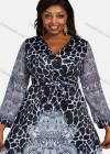 Wholesale Women's Casual Wrap V Neck Long Sleeve Lace Up Allover Print Dress - Liuhuamall