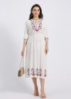 Wholesale Women's Keyhole-Neck Haft Sleeve High Waist Floral Embroidery Midi Dress - Liuhuamall