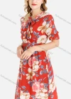 Wholesale Women's Casual Floral Print Tie Neck Short Sleeve Tie Front Knee Length Dress With Belt - Liuhuamall