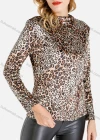 Wholesale Women's Fashion Mock Neck Long Sleeve Allover Leopard Print Top - Liuhuamall