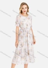 Wholesale Women's Casual Floral Print Round Neck Short Sleeve Tie Front Ruffle Hem MIdi Dress With Belt - Liuhuamall