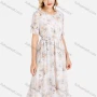Wholesale Women's Casual Floral Print Round Neck Short Sleeve Tie Front Ruffle Hem MIdi Dress With Belt preview