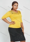 Wholesale Women's Elegant V Neck Plain Embroidery Half Sleeve Round Neck Blouse - Liuhuamall
