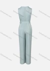 Wholesale Women's Elegant Plain High Waist Belted Wide Leg V-Neck Wrap Jumpsuit - Liuhuamall