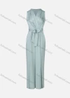 Wholesale Women's Elegant Plain High Waist Belted Wide Leg V-Neck Wrap Jumpsuit - Liuhuamall