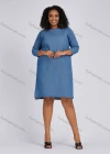 Wholesale Women's Casual Bateau Neck Split Side Knee Length Denim Dress 1693# - Liuhuamall