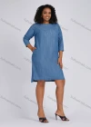 Wholesale Women's Casual Bateau Neck Split Side Knee Length Denim Dress 1693# - Liuhuamall