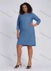 Wholesale Women's Casual Bateau Neck Split Side Knee Length Denim Dress 1693# - Liuhuamall