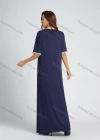Wholesale Women's Plain Embroidered Trims Ruffle Hem V Neck Maxi Kaftan - Liuhuamall