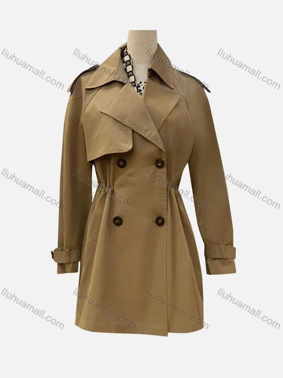 Wholesale Women's Casual Plain Lapel Long Sleeve Double Breasted Trench Coat