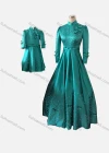 Wholesale Women's & Girl's Elegant Stand Collar Plain Butterfly Pearl Decor Ruched 2 Pieces Dress - Liuhuamall