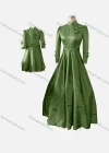 Wholesale Women's & Girl's Elegant Stand Collar Plain Butterfly Pearl Decor Ruched 2 Pieces Dress - Liuhuamall