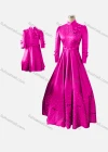 Wholesale Women's & Girl's Elegant Stand Collar Plain Butterfly Pearl Decor Ruched 2 Pieces Dress - Liuhuamall