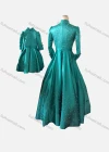 Wholesale Women's & Girl's Elegant Stand Collar Plain Butterfly Pearl Decor Ruched 2 Pieces Dress - Liuhuamall
