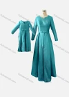 Wholesale Women's & Girl's Elegant Plain Notched Collar Bow Knot Ruffle Hem 2 Pieces Dress With Belt - Liuhuamall