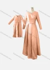 Wholesale Women's & Girl's Elegant Plain Notched Collar Bow Knot Ruffle Hem 2 Pieces Dress With Belt - Liuhuamall