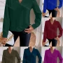 Wholesale Women's Casual Plain Stand Collar V Neck Long Sleeve Blouse preview