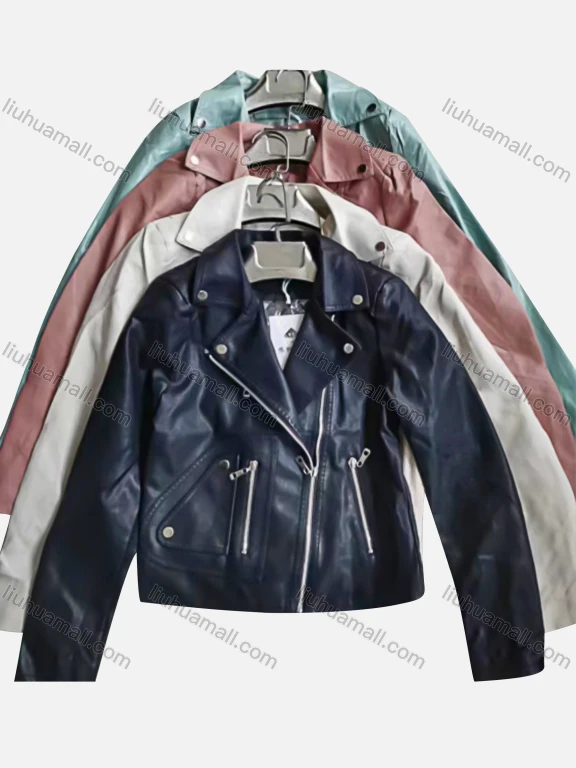 Wholesale Women's Casual Plain Lapel Long Sleeve Zipper PU Leather Jacket