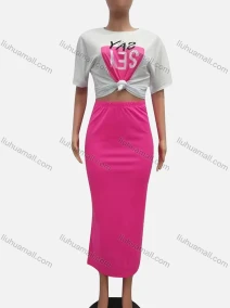 Wholesale Women's Casual Crew Neck Letter T-shirt & Plain Skirt Set, LIUHUA CLOTHING WHOLESALE