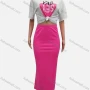 Wholesale Women's Casual Crew Neck Letter T-shirt & Plain Skirt Set preview