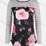 Wholesale Women's Casual Crew Neck Floral Print Striped Blouse preview