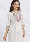 Wholesale Women's Keyhole-Neck Haft Sleeve High Waist Floral Embroidery Midi Dress - Liuhuamall