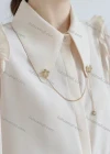 Wholesale Women's Casual Collared Poet Sleeve Chain Decor Button Front Plain Blouse 126609# - Liuhuamall