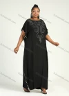Wholesale Women's African Plus Size Vintage Round Neck Robe Batwing Sleeve Floral Embroidery Plain Kaftan Dress - Liuhuamall