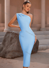 Wholesale Women's One Shoulder Glamorous Plain Slit Hem Midi Cocktail Dress - Liuhuamall