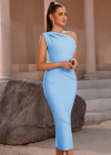 Wholesale Women's One Shoulder Glamorous Plain Slit Hem Midi Cocktail Dress - Liuhuamall