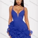 Wholesale Women's Mini Cocktail Dress with Spaghetti Straps and Ruffled Hem Blue Clothing Wholesale Market Liuhua