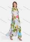 Wholesale Women's Casual Leaf V Neck Short Sleeve Button Down Maxi Dress - Liuhuamall