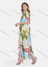 Wholesale Women's Casual Leaf V Neck Short Sleeve Button Down Maxi Dress - Liuhuamall