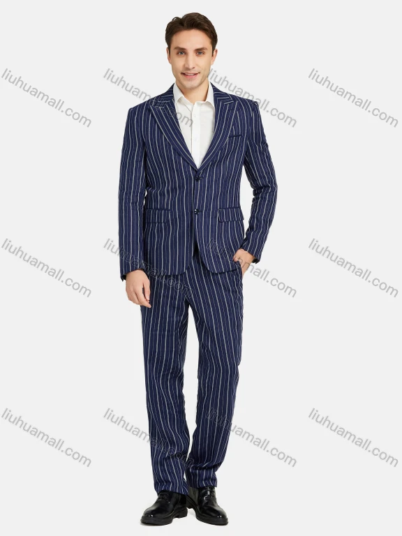 Wholesale Men's Fashion Single Breasted Lapel Striped Pockets Blazer & Pants 2 Piece Suit Sets