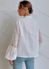 Wholesale Women's Casual Plain Swiss Dot Tassel Cord Long Sleeve Blouse - Liuhuamall