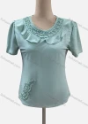 Wholesale Women's Casual Crew Neck Short Sleeve Ruffle Trim Appliques Blouse - Liuhuamall