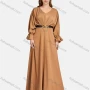 Wholesale Women's Elegant Plain V Neck Poet Sleeve High Waist Belted Maxi Dress preview
