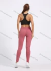 Wholesale Women's Sporty Plain High Waist Elastic Pockets Yoga Workout Leggings - Liuhuamall