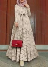 Wholesale Women's Islamic Muslim Tie Front Floral Polka Dot Tiered Floor Length Dress - Liuhuamall