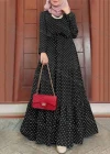 Wholesale Women's Islamic Muslim Tie Front Floral Polka Dot Tiered Floor Length Dress - Liuhuamall