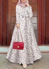 Wholesale Women's Islamic Muslim Tie Front Floral Polka Dot Tiered Floor Length Dress - Liuhuamall