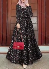 Wholesale Women's Islamic Muslim Tie Front Floral Polka Dot Tiered Floor Length Dress - Liuhuamall