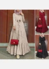 Wholesale Women's Islamic Muslim Tie Front Floral Polka Dot Tiered Floor Length Dress - Liuhuamall