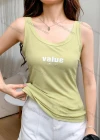 Wholesale Women's Casual Scoop Neck Letter Print Ribbed Slim Fit Tank Top - Liuhuamall