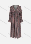 Wholesale Women's Casual Striped Paisley Print V Neck Shirred Tie Front Poet Sleeve Maxi Dress - Liuhuamall