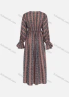 Wholesale Women's Casual Striped Paisley Print V Neck Shirred Tie Front Poet Sleeve Maxi Dress - Liuhuamall