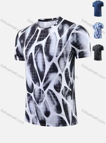 Wholesale Men's Quick Dry Comfy Workout Allover Print Athletic T-Shirt 2695#, LIUHUA CLOTHING WHOLESALE