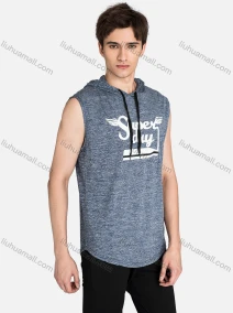 Wholesale Men's Sporty Sleeveless Drawstring Letter Print Hoodie, LIUHUA CLOTHING WHOLESALE