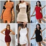 Wholesale Women's Casual Plain Ruched Rib-knit Bodycon Tank Dress preview